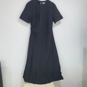 Zara dress black short sleeve minimalist midi size xl new with tags cotton